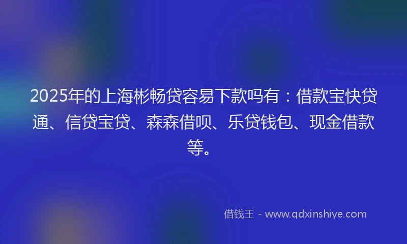 2025年的上海彬畅贷容易下款吗有：借款宝快贷通、信贷宝贷、森森借呗、乐贷钱包、现金借款等。