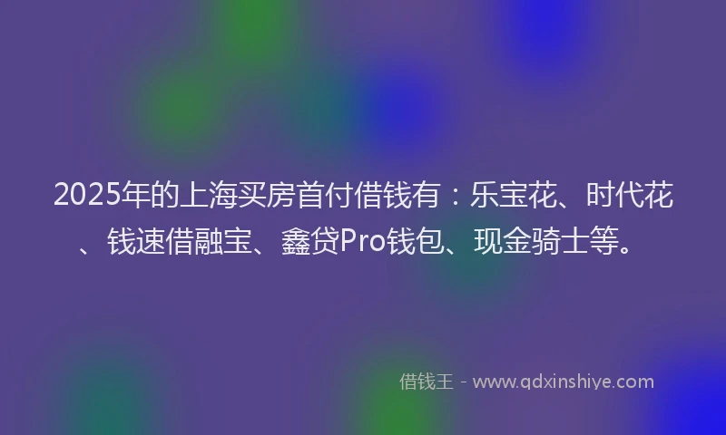 2025年的上海买房首付借钱有：乐宝花、时代花、钱速借融宝、鑫贷Pro钱包、现金骑士等。