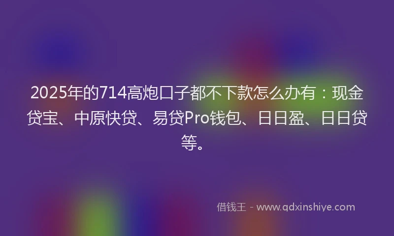 2025年的714高炮口子都不下款怎么办有：现金贷宝、中原快贷、易贷Pro钱包、日日盈、日日贷等。