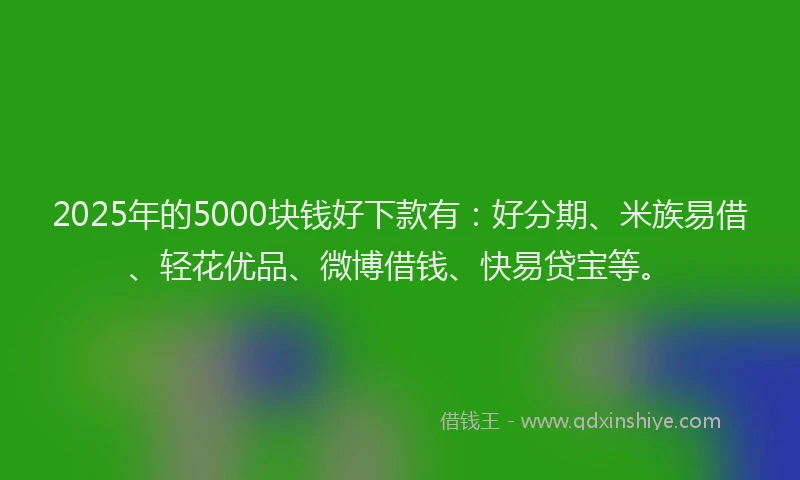 2025年的5000块钱好下款有：好分期、米族易借、轻花优品、微博借钱、快易贷宝等。