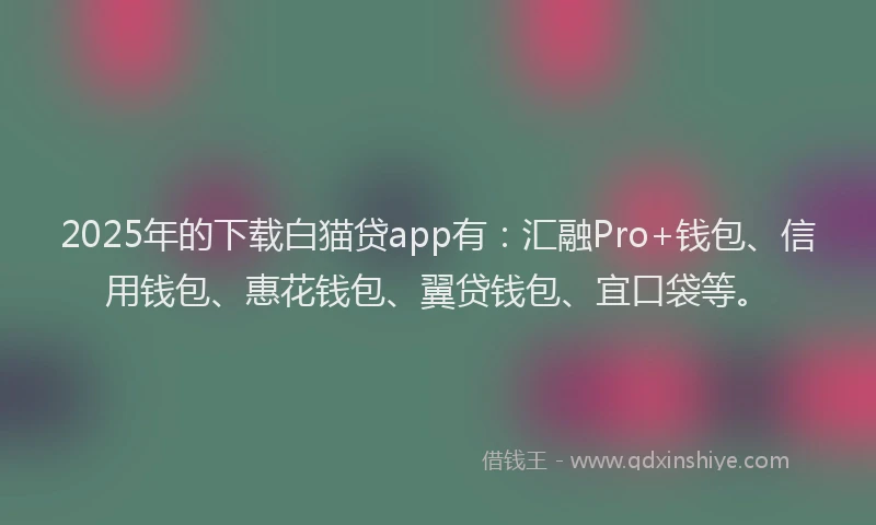 2025年的下载白猫贷app有：汇融Pro+钱包、信用钱包、惠花钱包、翼贷钱包、宜口袋等。