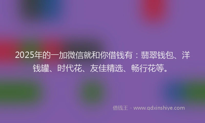 2025年的一加微信就和你借钱有：翡翠钱包、洋钱罐、时代花、友佳精选、畅行花等。