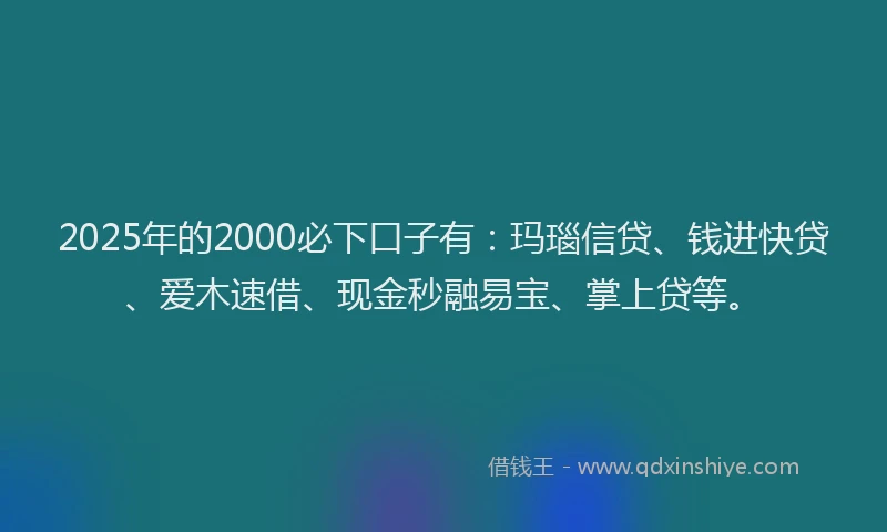 2025年的2000必下口子有：玛瑙信贷、钱进快贷、爱木速借、现金秒融易宝、掌上贷等。