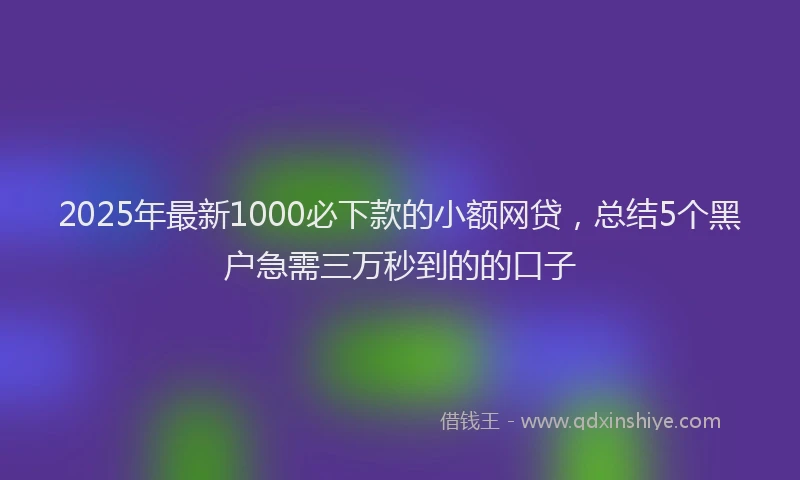 2025年最新1000必下款的小额网贷，总结5个黑户急需三万秒到的的口子