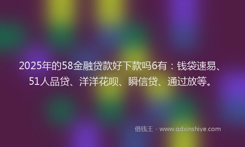 2025年的58金融贷款好下款吗6有：钱袋速易、51人品贷、洋洋花呗、瞬信贷、通过放等。