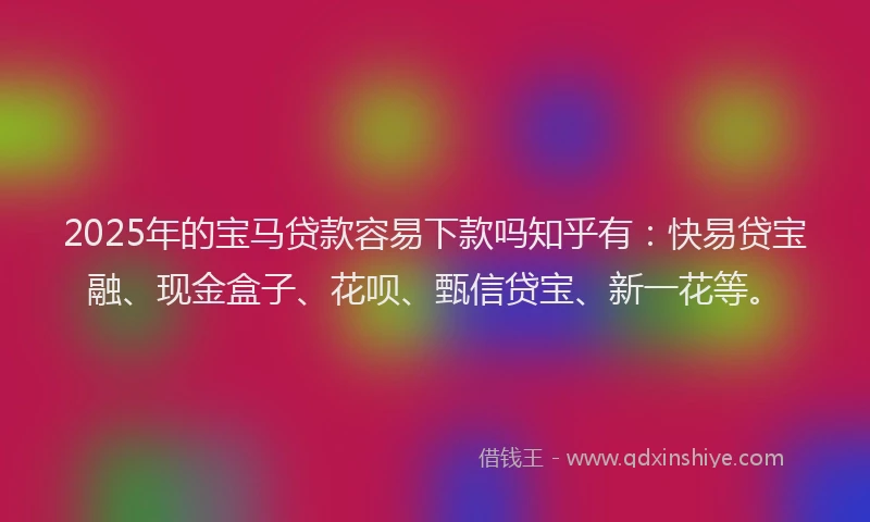 2025年的宝马贷款容易下款吗知乎有：快易贷宝融、现金盒子、花呗、甄信贷宝、新一花等。