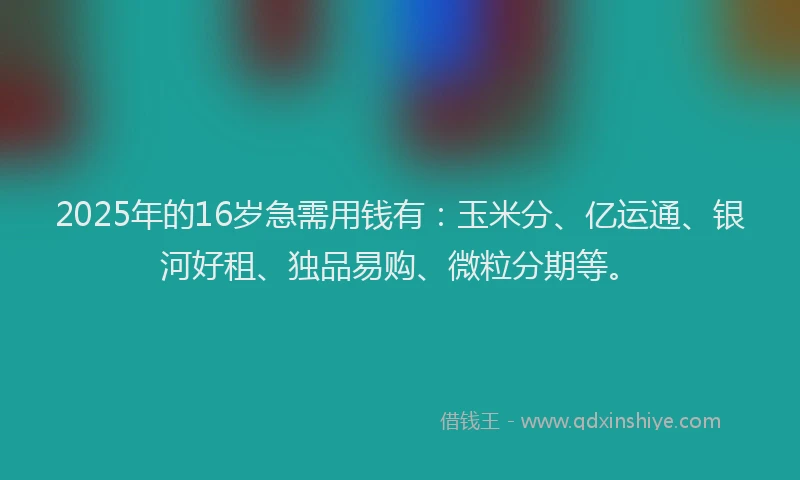 2025年的16岁急需用钱有：玉米分、亿运通、银河好租、独品易购、微粒分期等。