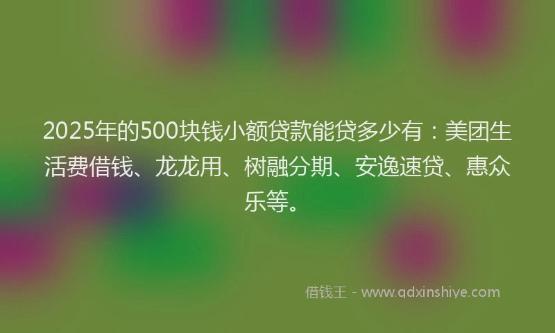 2025年的500块钱小额贷款能贷多少有：美团生活费借钱、龙龙用、树融分期、安逸速贷、惠众乐等。