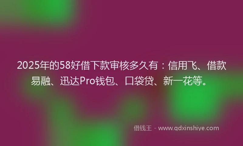 2025年的58好借下款审核多久有：信用飞、借款易融、迅达Pro钱包、口袋贷、新一花等。