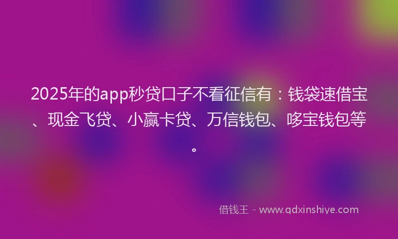 2025年的app秒贷口子不看征信有：钱袋速借宝、现金飞贷、小赢卡贷、万信钱包、哆宝钱包等。