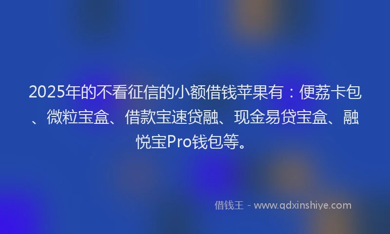 2025年的不看征信的小额借钱苹果有：便荔卡包、微粒宝盒、借款宝速贷融、现金易贷宝盒、融悦宝Pro钱包等。
