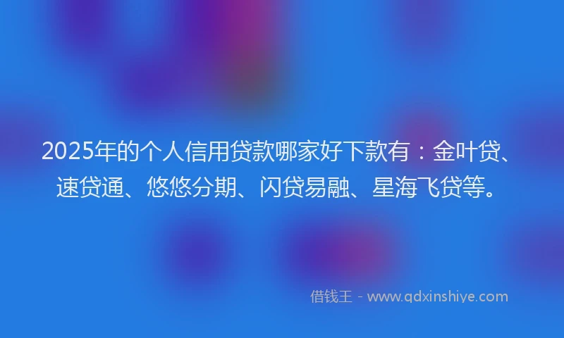 2025年的个人信用贷款哪家好下款有：金叶贷、速贷通、悠悠分期、闪贷易融、星海飞贷等。
