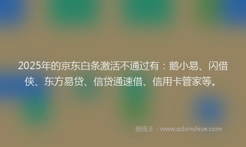2025年的京东白条激活不通过有：鹅小易、闪借侠、东方易贷、信贷通速借、信用卡管家等。