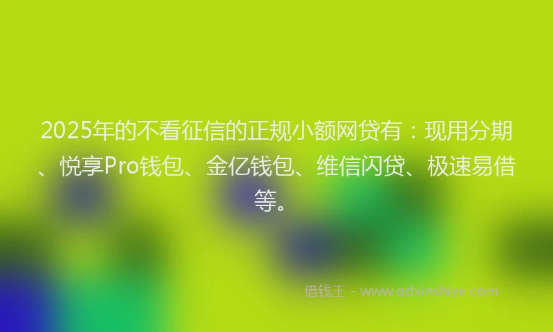2025年的不看征信的正规小额网贷有：现用分期、悦享Pro钱包、金亿钱包、维信闪贷、极速易借等。