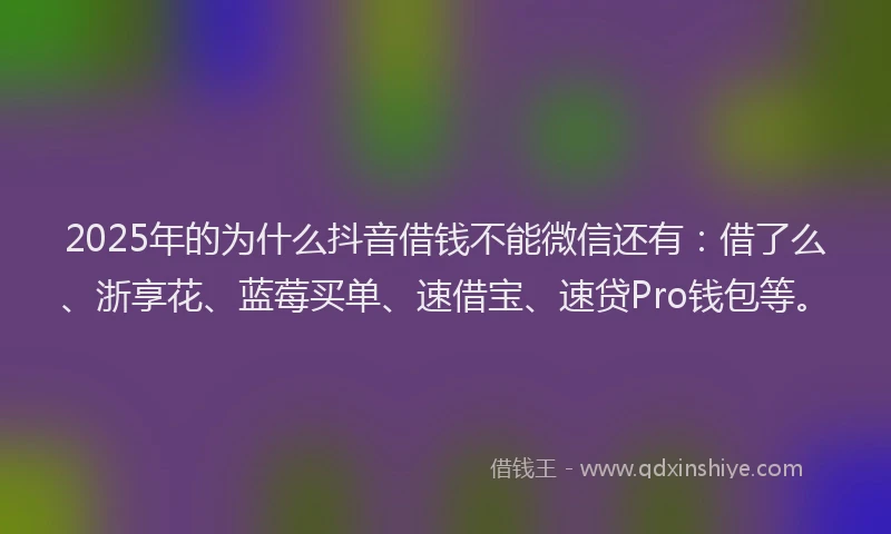 2025年的为什么抖音借钱不能微信还有：借了么、浙享花、蓝莓买单、速借宝、速贷Pro钱包等。