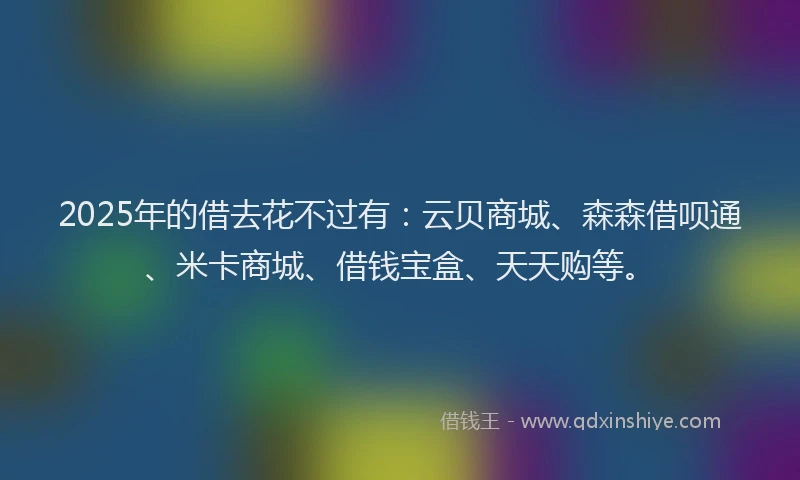 2025年的借去花不过有：云贝商城、森森借呗通、米卡商城、借钱宝盒、天天购等。