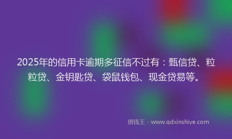 2025年的信用卡逾期多征信不过有：甄信贷、粒粒贷、金钥匙贷、袋鼠钱包、现金贷易等。