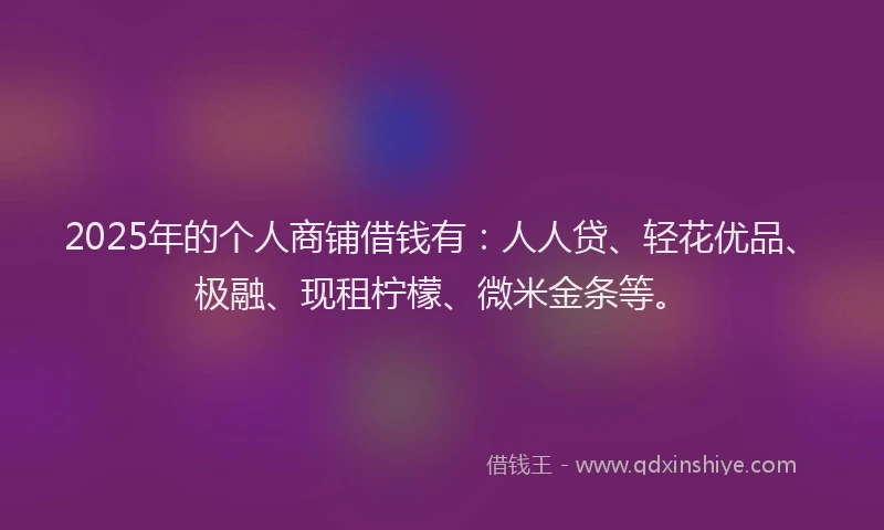 2025年的个人商铺借钱有：人人贷、轻花优品、极融、现租柠檬、微米金条等。