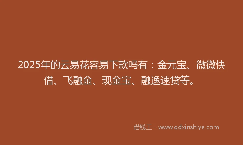 2025年的云易花容易下款吗有：金元宝、微微快借、飞融金、现金宝、融逸速贷等。