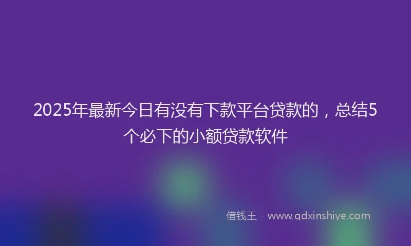 2025年最新今日有没有下款平台贷款的，总结5个必下的小额贷款软件