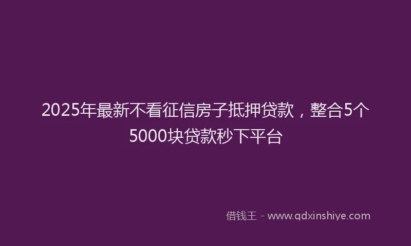 2025年最新不看征信房子抵押贷款，整合5个5000块贷款秒下平台