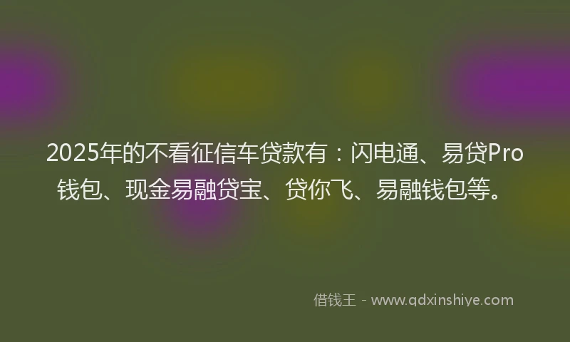 2025年的不看征信车贷款有：闪电通、易贷Pro钱包、现金易融贷宝、贷你飞、易融钱包等。