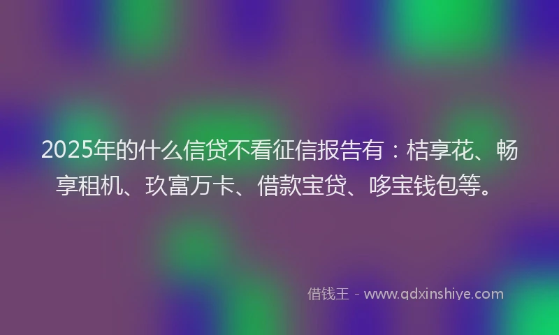 2025年的什么信贷不看征信报告有：桔享花、畅享租机、玖富万卡、借款宝贷、哆宝钱包等。