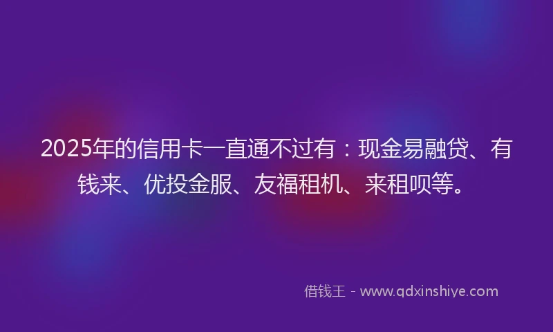 2025年的信用卡一直通不过有：现金易融贷、有钱来、优投金服、友福租机、来租呗等。
