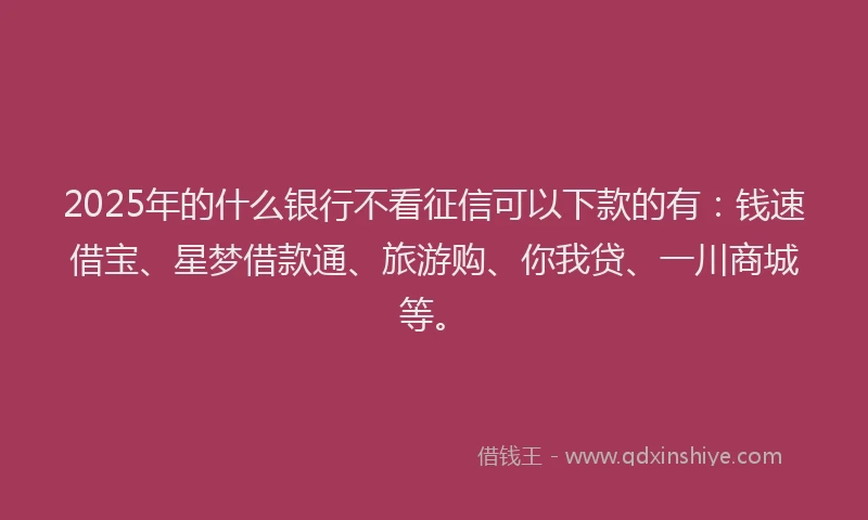 2025年的什么银行不看征信可以下款的有：钱速借宝、星梦借款通、旅游购、你我贷、一川商城等。