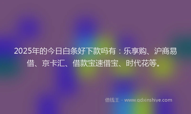 2025年的今日白条好下款吗有：乐享购、沪商易借、京卡汇、借款宝速借宝、时代花等。