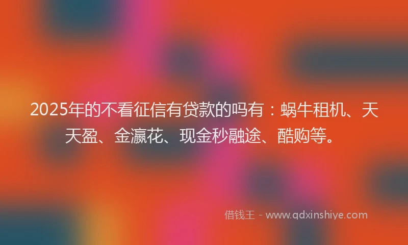 2025年的不看征信有贷款的吗有：蜗牛租机、天天盈、金瀛花、现金秒融途、酷购等。