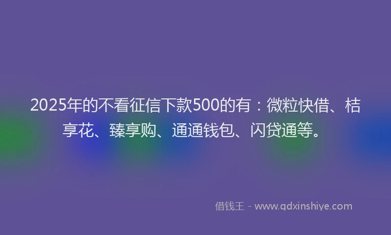 2025年的不看征信下款500的有：微粒快借、桔享花、臻享购、通通钱包、闪贷通等。