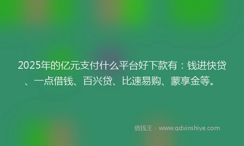 2025年的亿元支付什么平台好下款有：钱进快贷、一点借钱、百兴贷、比速易购、蒙享金等。