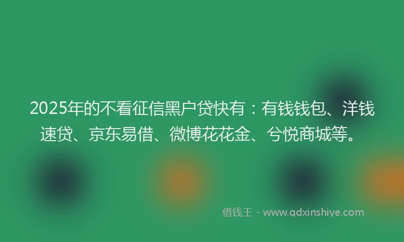 2025年的不看征信黑户贷快有：有钱钱包、洋钱速贷、京东易借、微博花花金、兮悦商城等。
