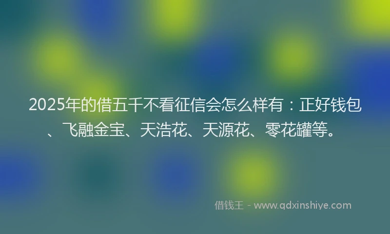 2025年的借五千不看征信会怎么样有：正好钱包、飞融金宝、天浩花、天源花、零花罐等。