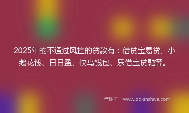2025年的不通过风控的贷款有:借贷宝易贷、小鹅花钱、日日盈、快鸟钱包、乐借宝贷融等。