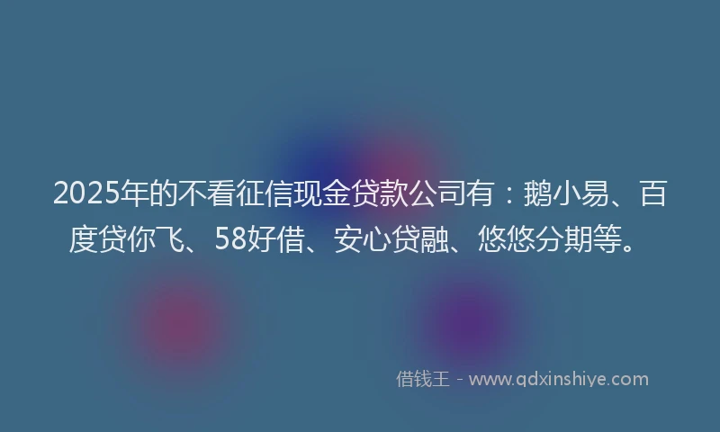 2025年的不看征信现金贷款公司有：鹅小易、百度贷你飞、58好借、安心贷融、悠悠分期等。