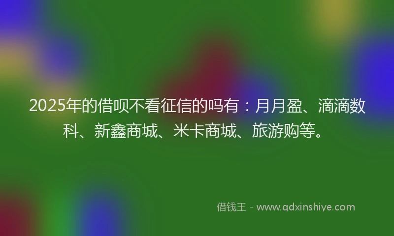 2025年的借呗不看征信的吗有：月月盈、滴滴数科、新鑫商城、米卡商城、旅游购等。