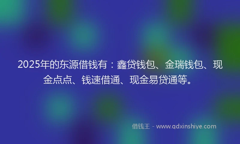 2025年的东源借钱有：鑫贷钱包、金瑞钱包、现金点点、钱速借通、现金易贷通等。