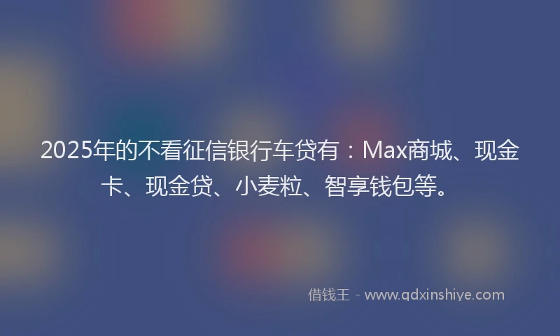 2025年的不看征信银行车贷有：Max商城、现金卡、现金贷、小麦粒、智享钱包等。