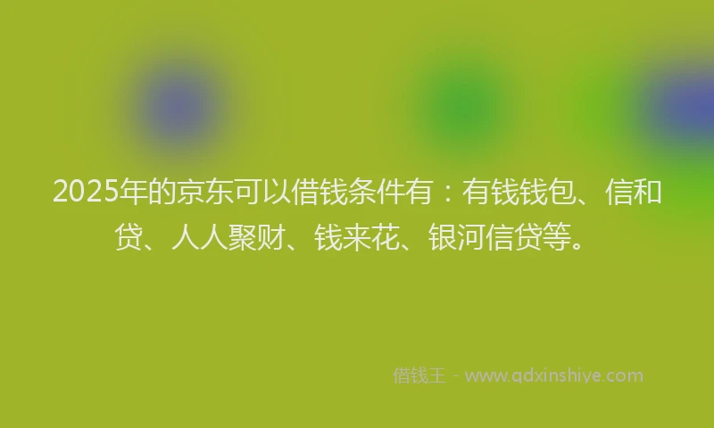 2025年的京东可以借钱条件有：有钱钱包、信和贷、人人聚财、钱来花、银河信贷等。
