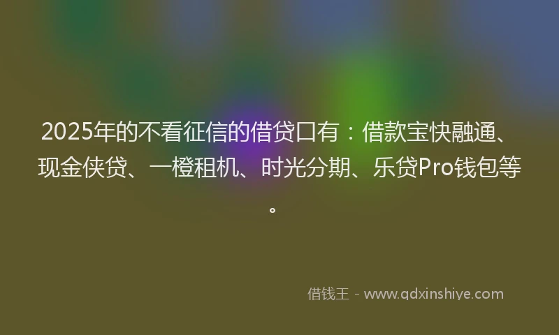 2025年的不看征信的借贷口有：借款宝快融通、现金侠贷、一橙租机、时光分期、乐贷Pro钱包等。