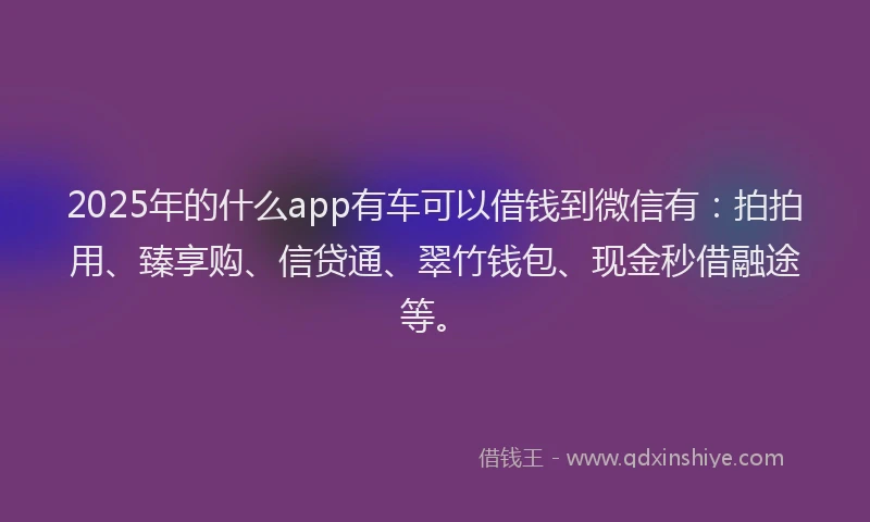 2025年的什么app有车可以借钱到微信有：拍拍用、臻享购、信贷通、翠竹钱包、现金秒借融途等。