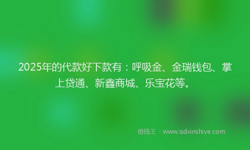 2025年的代款好下款有：呼吸金、金瑞钱包、掌上贷通、新鑫商城、乐宝花等。
