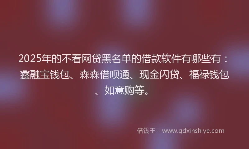 2025年的不看网贷黑名单的借款软件有哪些有：鑫融宝钱包、森森借呗通、现金闪贷、福禄钱包、如意购等。