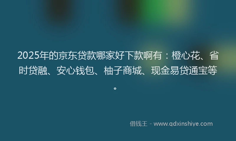2025年的京东贷款哪家好下款啊有：橙心花、省时贷融、安心钱包、柚子商城、现金易贷通宝等。