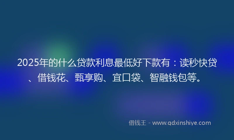 2025年的什么贷款利息最低好下款有：读秒快贷、借钱花、甄享购、宜口袋、智融钱包等。