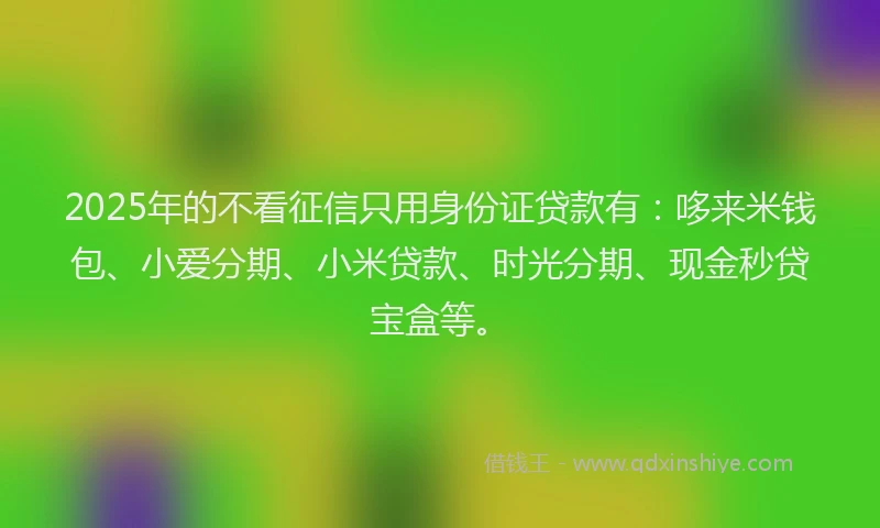 2025年的不看征信只用身份证贷款有：哆来米钱包、小爱分期、小米贷款、时光分期、现金秒贷宝盒等。