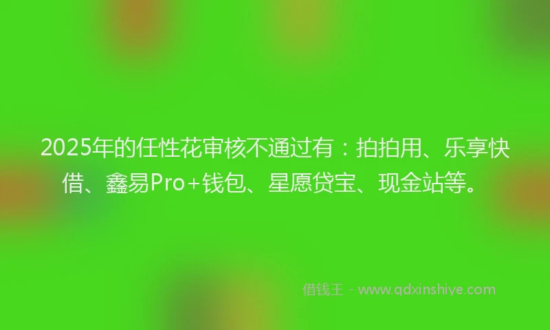 2025年的任性花审核不通过有：拍拍用、乐享快借、鑫易Pro+钱包、星愿贷宝、现金站等。