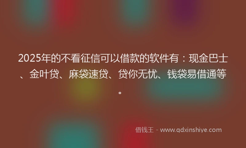 2025年的不看征信可以借款的软件有：现金巴士、金叶贷、麻袋速贷、贷你无忧、钱袋易借通等。
